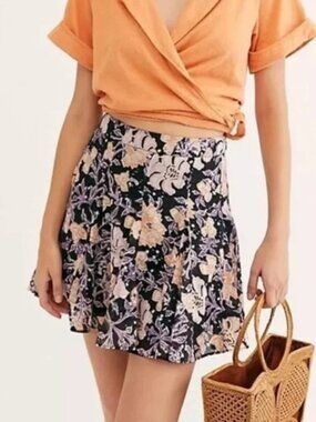 Free People Floral Skirt Sz 2 High Rise Y2K 100% Cotton Boho 90s Retro Beach